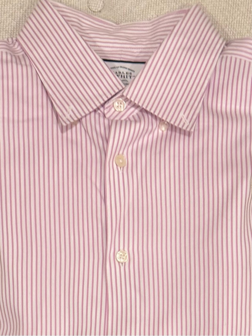 Charles Tyrwhitt Classic Fit Lavender Pink and White Stripe Button-Down Shirt